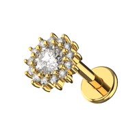 316L Surgical Steel CZ Jewelled Dahlia Zirconia Internally Threaded Flatback Stud - Monster Piercing
