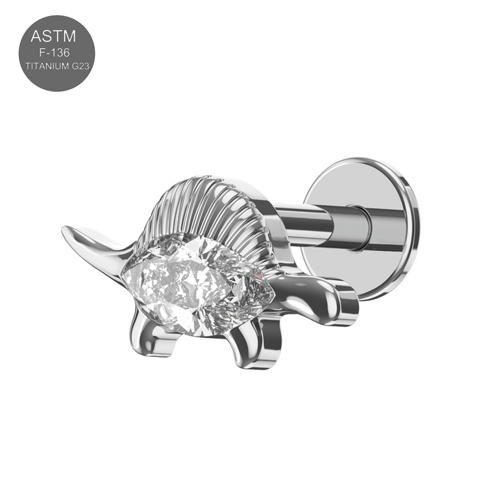 G23 Titanium Marquise CZ Jewelled Stegosaurus Internally Threaded Flatback Stud - Monster Piercing
