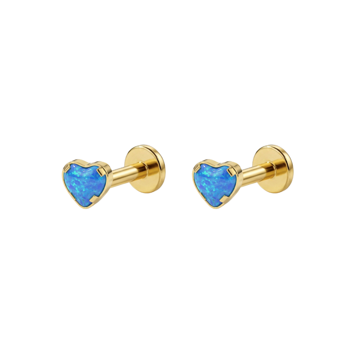G23 Titanium Heart Opal Jewelled Internally Threaded Labret Pair