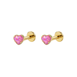 G23 Titanium Heart Opal Jewelled Internally Threaded Labret Pair