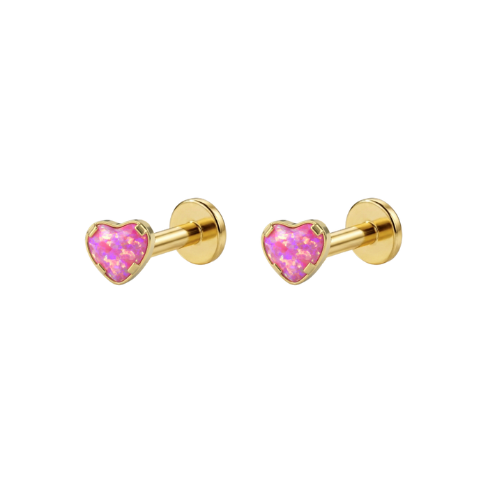 G23 Titanium Heart Opal Jewelled Internally Threaded Labret Pair