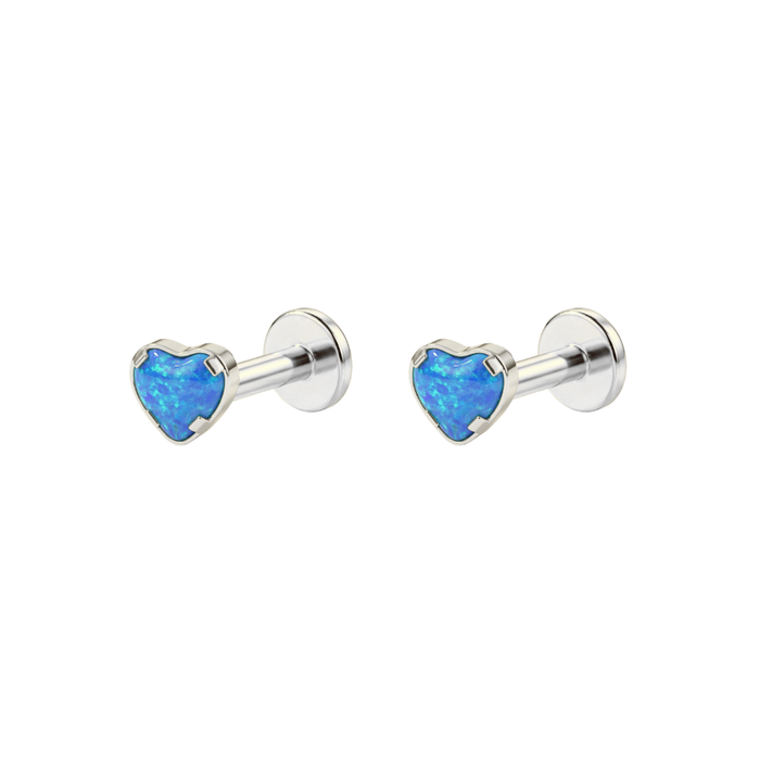 G23 Titanium Heart Opal Jewelled Internally Threaded Labret Pair