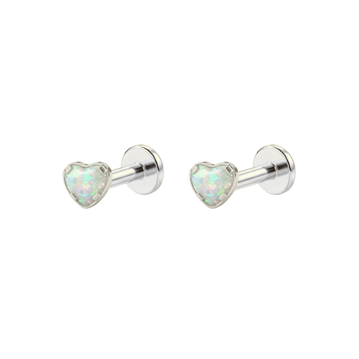 G23 Titanium Heart Opal Jewelled Internally Threaded Labret Pair