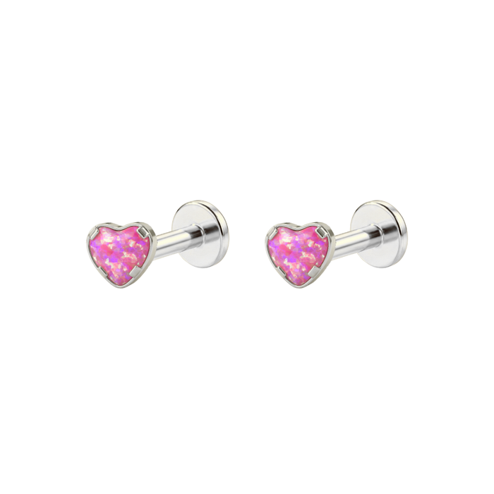 G23 Titanium Heart Opal Jewelled Internally Threaded Labret Pair