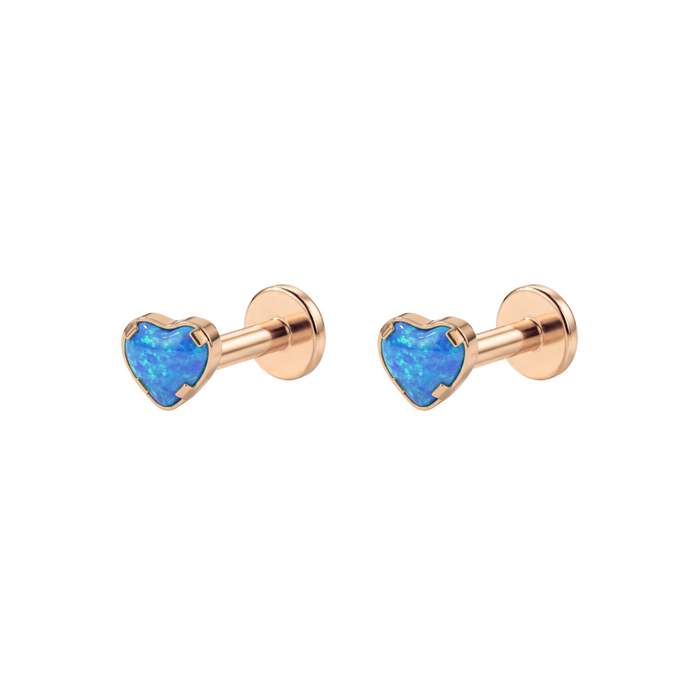 G23 Titanium Heart Opal Jewelled Internally Threaded Labret Pair