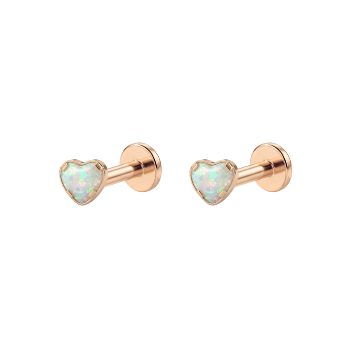 G23 Titanium Heart Opal Jewelled Internally Threaded Labret Pair