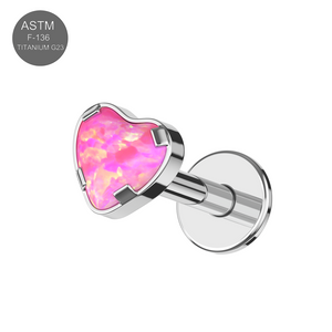 G23 Titanium Heart Opal Jewelled Internally Threaded Flatback Stud