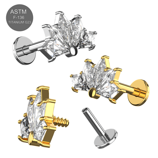 G23 Titanium CZ Jewelled Scaevola Half Flower Internally Threaded Flat-Back Stud - Monster Piercing