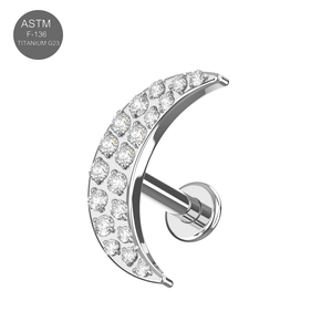 G23 Titanium CZ Jewelled Crescent Internally Threaded Flatback Stud