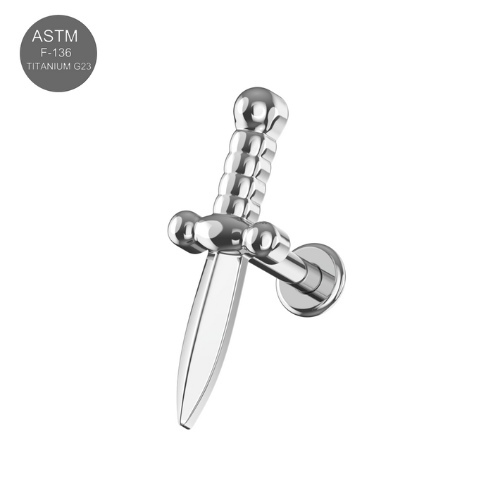 G23 Titanium Dagger Internally Threaded Flat-Back Stud - Monster Piercing