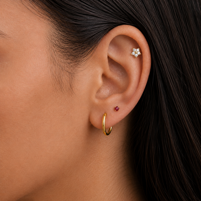 925 Sterling Silver CZ Jewelled Flower Threadless Flatback Stud