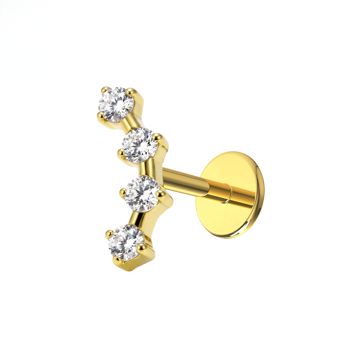 G23 Titanium Four CZ Cluster Threadless Flatback Stud