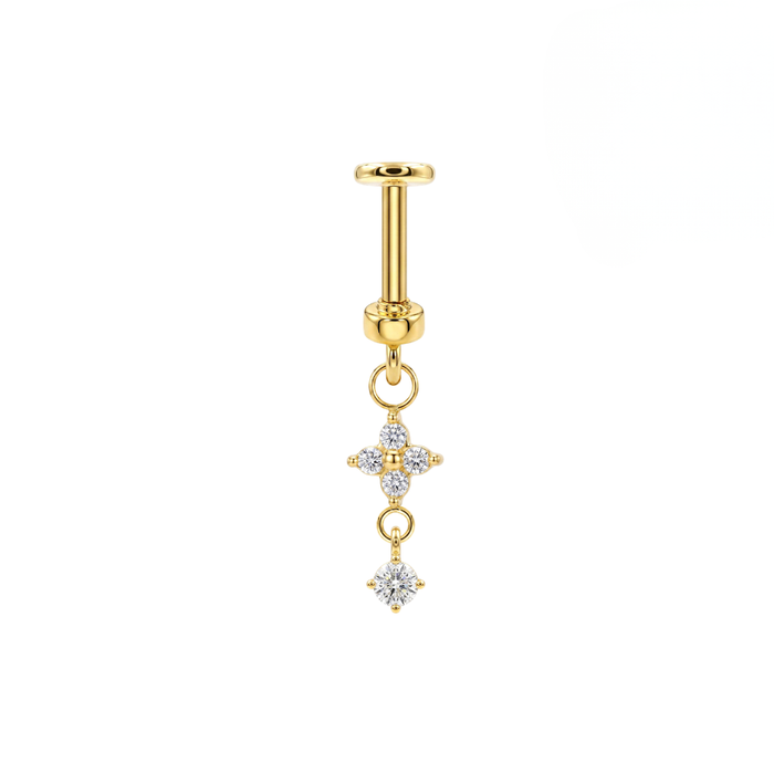 316L Surgical Steel Four-Point CZ Star Dangle Bugadi Stud