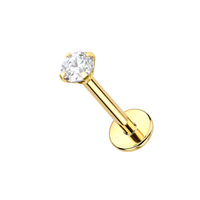 14K Gold Claw-Set Natural Diamond Threadless Flatback Stud