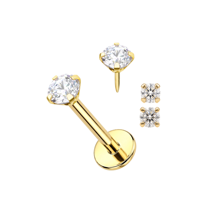 14K Gold Claw-Set Natural Diamond Threadless Flatback Stud