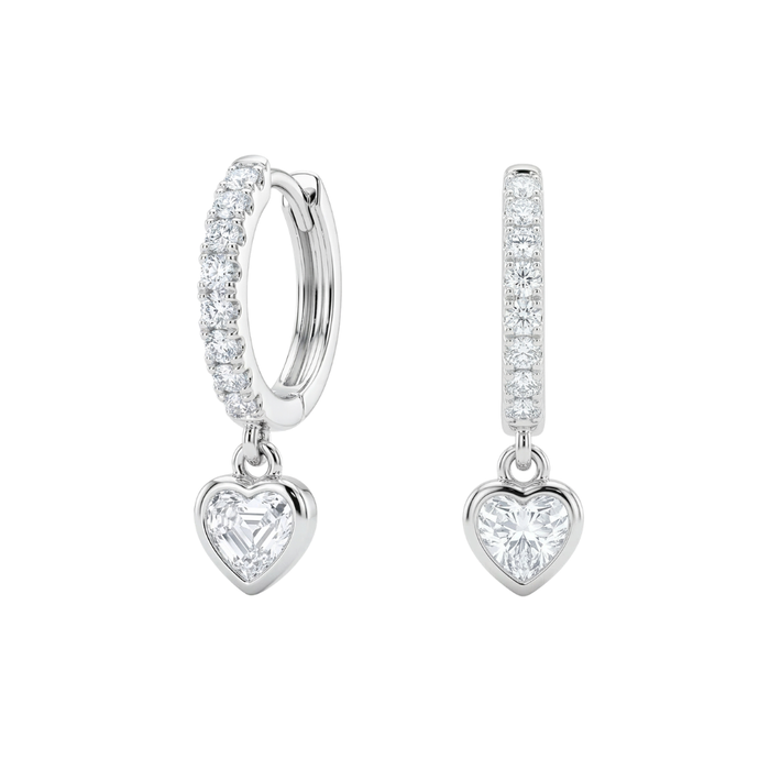 925 Sterling Silver Rhodium Plated Pave Heart Drop Earrings