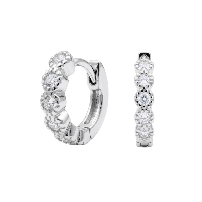 925 Sterling Silver Rhodium Plated Scalloped Sparkle Earrings