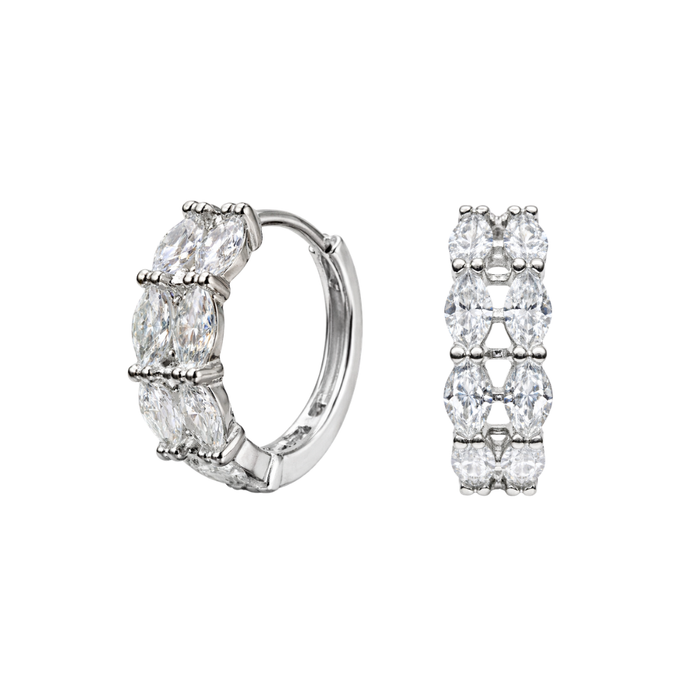 925 Sterling Silver Rhodium Plated Marquise Cluster Earrings