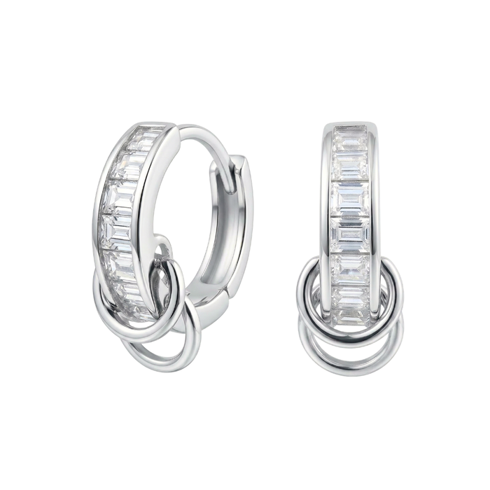 925 Sterling Silver Rhodium Plated Baguette Link Earrings