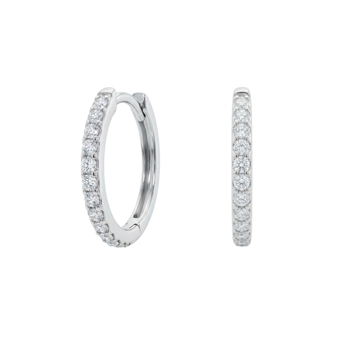 925 Sterling Silver Rhodium Plated Long Pave Hoop Earrings