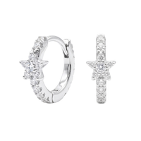 925 Sterling Silver Rhodium Plated Pave Star Huggie Earrings