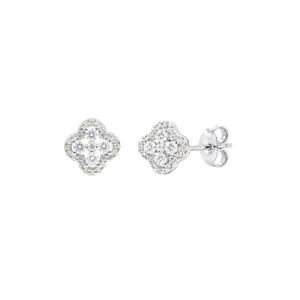 925 Sterling Silver Rhodium Plated CZ Cluster Clover Stud Earrings