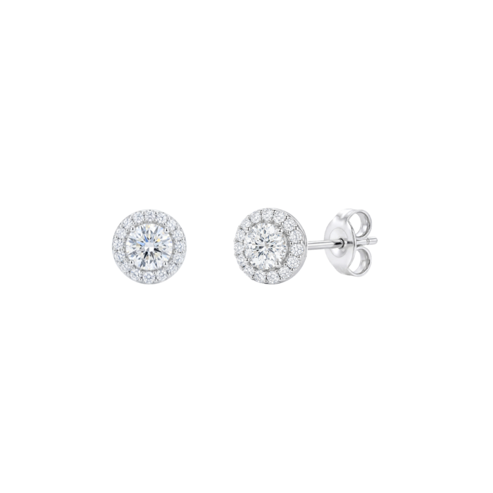 925 Sterling Silver Rhodium Plated Classic Round Halo Studs