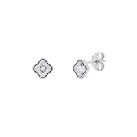 925 Sterling Silver Rhodium Plated Clover-Cut Bezel Stud Earrings