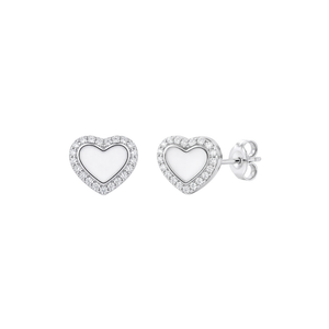 925 Sterling Silver Rhodium Plated White Heart Halo Studs
