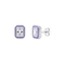 925 Sterling Silver Rhodium Plated Lavender Enamel Emerald-Cut Studs