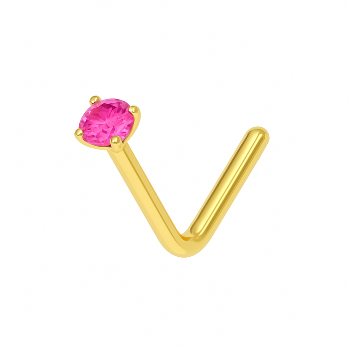 9K Gold L-Bend Crystal Nose Stud - Monster Piercing