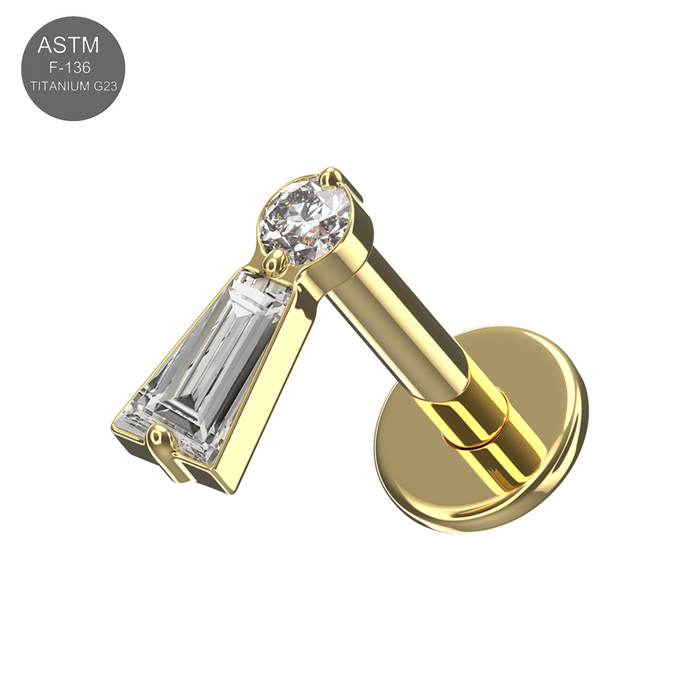 G23 Titanium Baguette & Round CZ Jewelled Threadless Flatback Stud