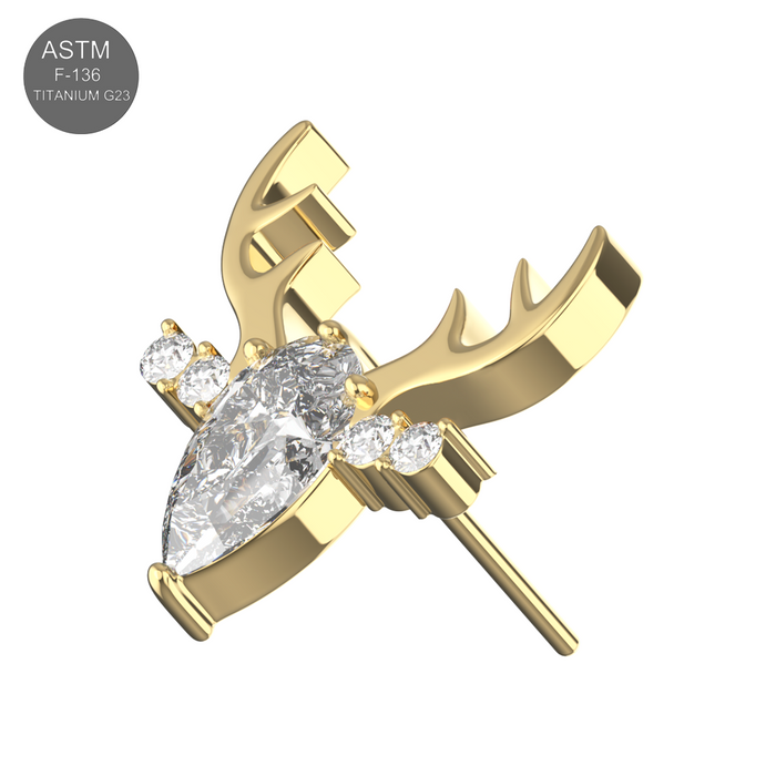 G23 Titanium Clear CZ Jewelled Deer Threadless Pin Top - Monster Piercing