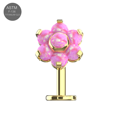 G23 Titanium Flower Opal Jewelled Threadless Floating Belly Ring