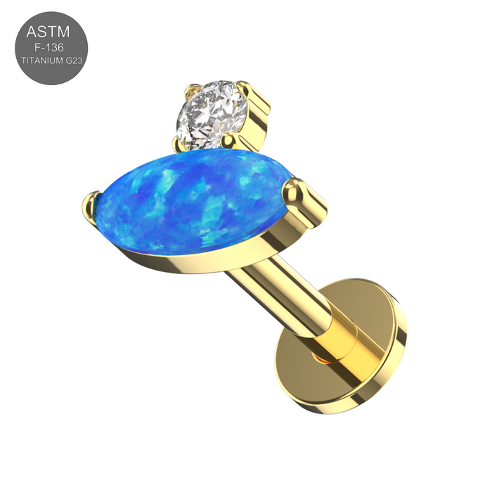 G23 Titanium Oval Opal & CZ Jewelled Threadless Flatback Stud