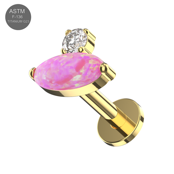 G23 Titanium Oval Opal & CZ Jewelled Threadless Flatback Stud