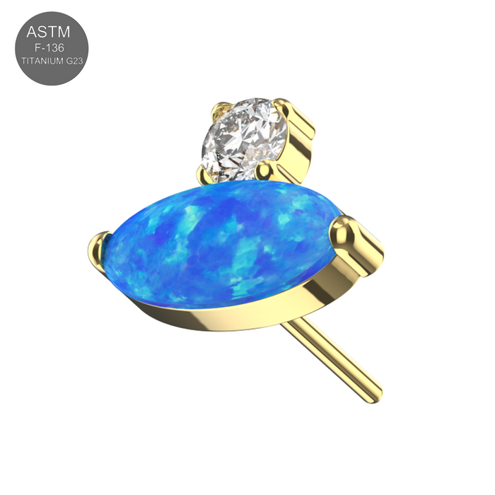 G23 Titanium Oval Opal & CZ Jewelled Threadless Top