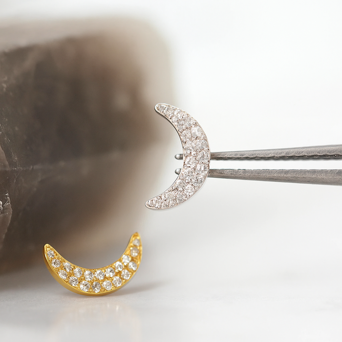 G23 Titanium CZ Jewelled Crescent Internally Threaded Flatback Stud - Monster Piercing