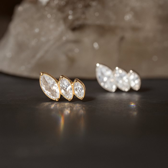 G23 Titanium Triple Marquise CZ Jewelled Internally Threaded Flatback Stud - Monster Piercing