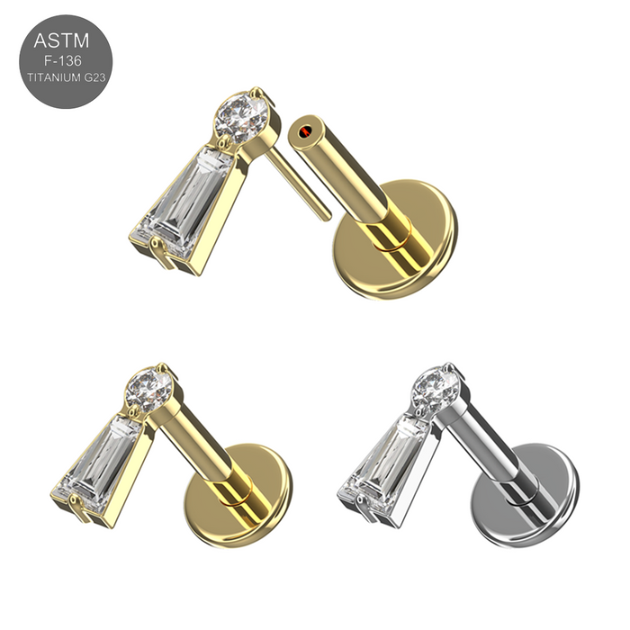 G23 Titanium Baguette & Round CZ Jewelled Threadless Flatback Stud