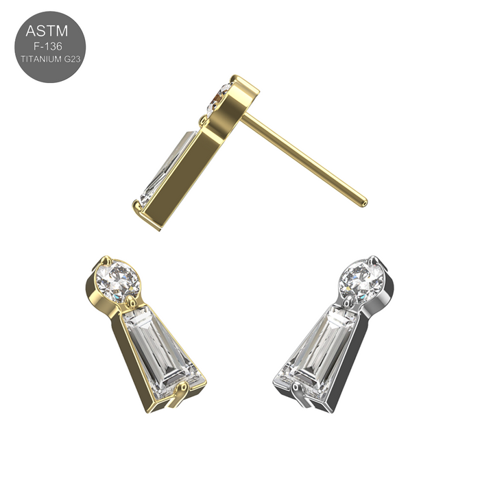 G23 Titanium Baguette & Round CZ Jewelled Threadless Top