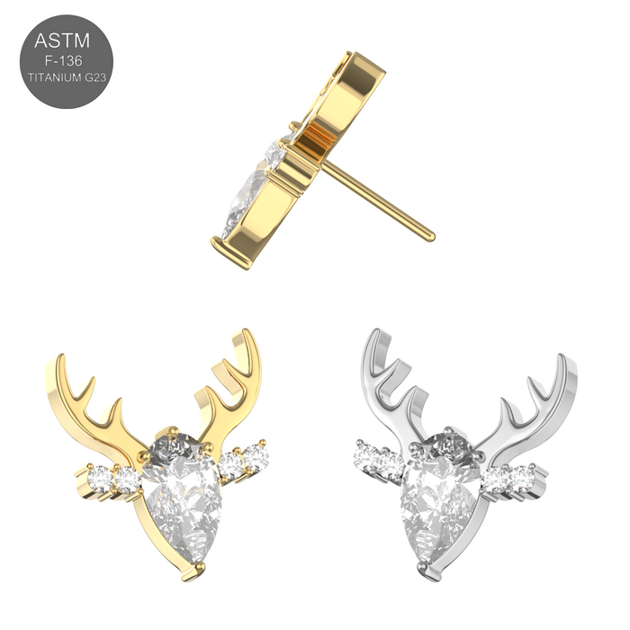 G23 Titanium Clear CZ Jewelled Deer Threadless Pin Top - Monster Piercing