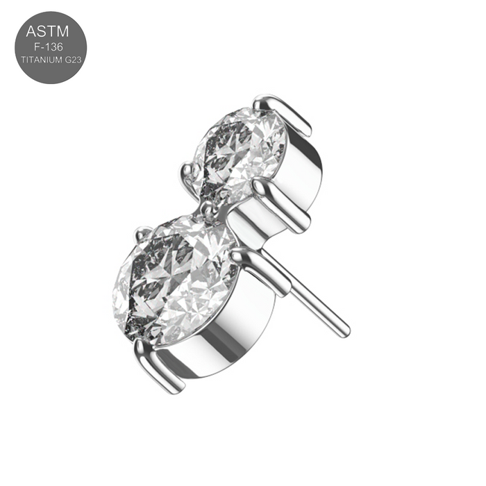 G23 Titanium Double Oval CZ Jewelled Threadless Top