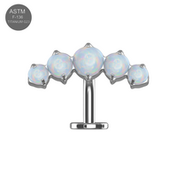White opal G23 Titanium Five Opal Balls Threadless Floating Belly Ring with polished silver base, perfect for elegant navel jewelry.