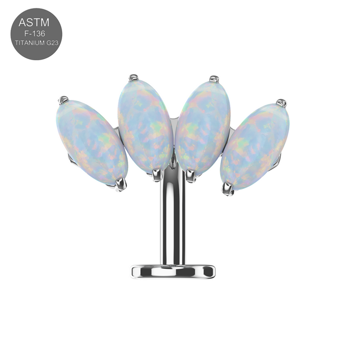 G23 Titanium Four Opal Stone Jewelled Threadless Floating Belly Ring