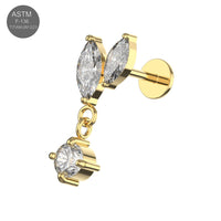 G23 Titanium Marquise & Round CZ Dangle Labret Stud - Monster Piercing