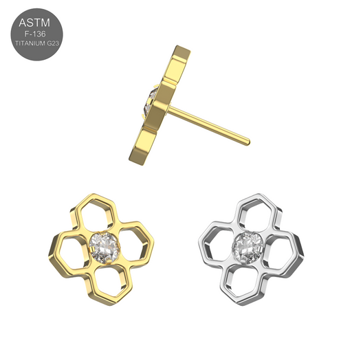 Gold and silver flower CZ titanium stud earrings