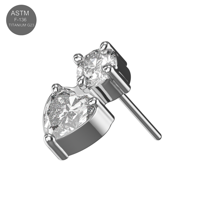 G23 Titanium Heart & Round CZ Jewelled Threadless Top