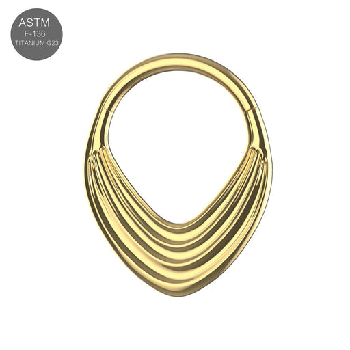 Detailed view of a gold-colored titanium segment clicker ring with measurements