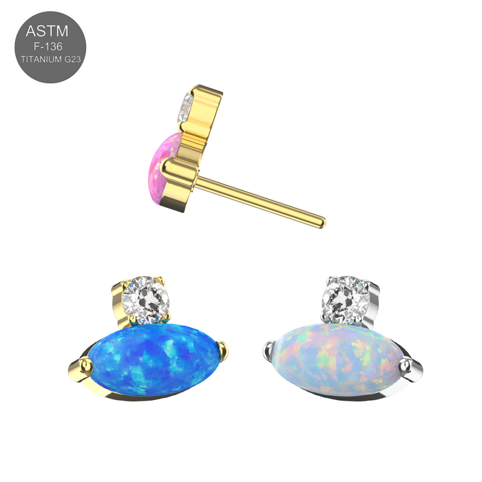G23 Titanium Oval Opal & CZ Jewelled Threadless Top